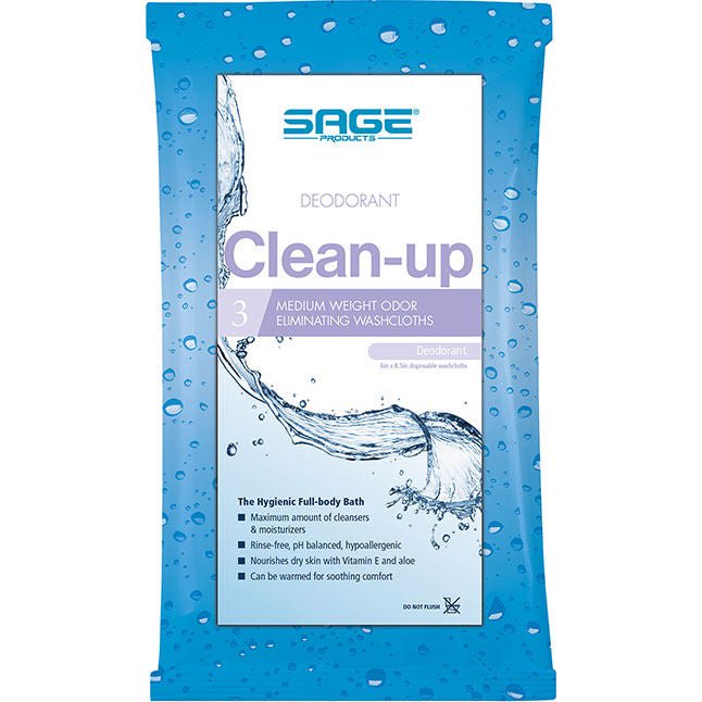 Sage Deodorant Clean-Up Washcloths, 3 Count