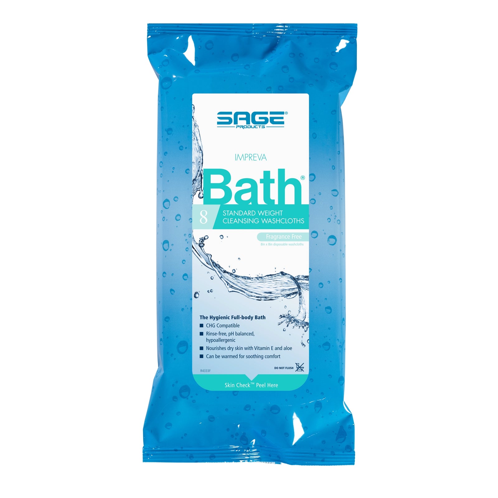 Impreva Bath Rinse-Free Bath Wipes, 8 x 8 Inch, Unscented