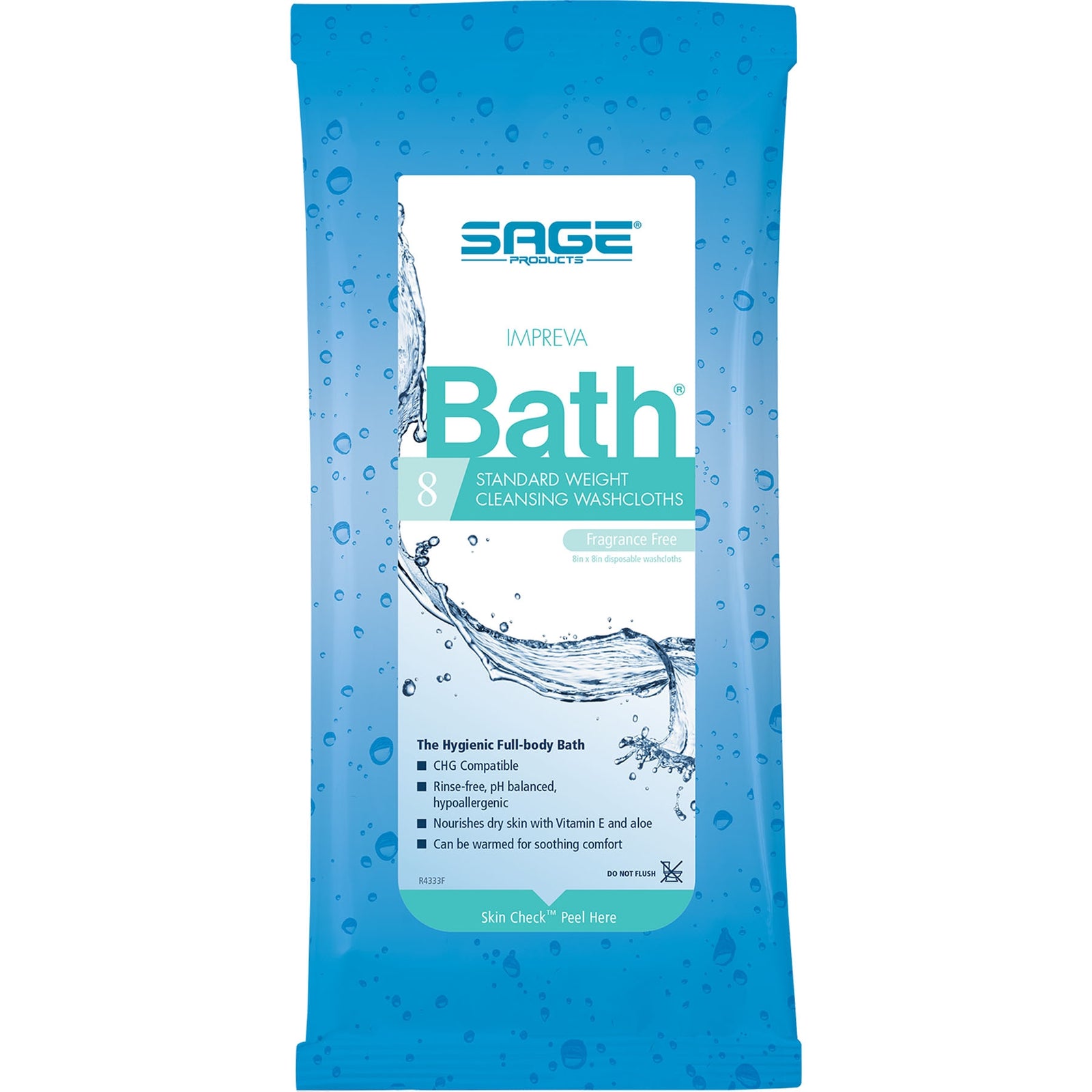 Impreva Bath Rinse-Free Bath Wipes, 8 x 8 Inch, Unscented