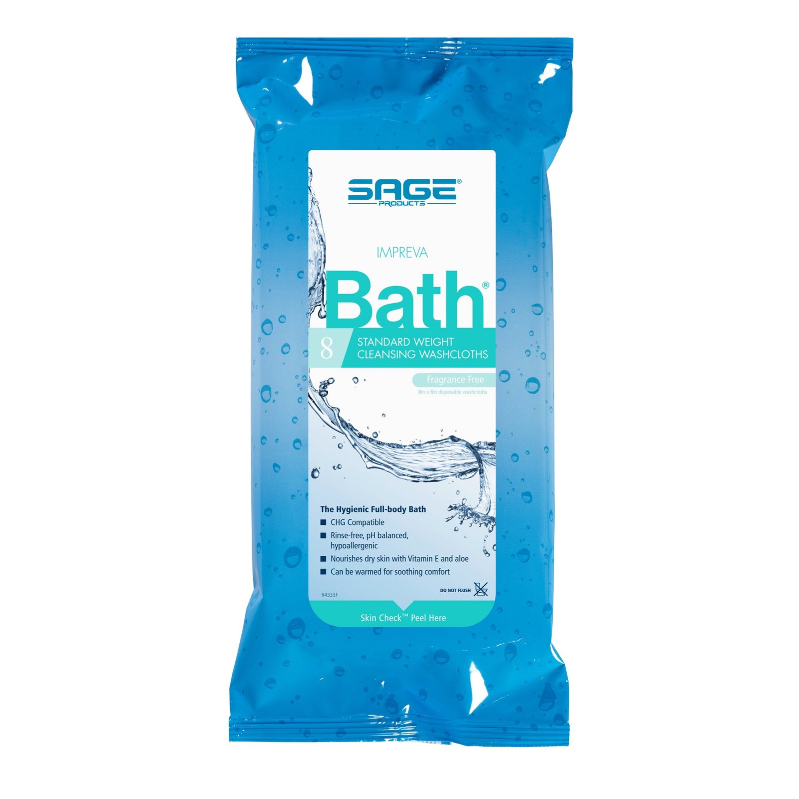 Impreva Bath Rinse-Free Bath Wipes, 8 x 8 Inch, Unscented