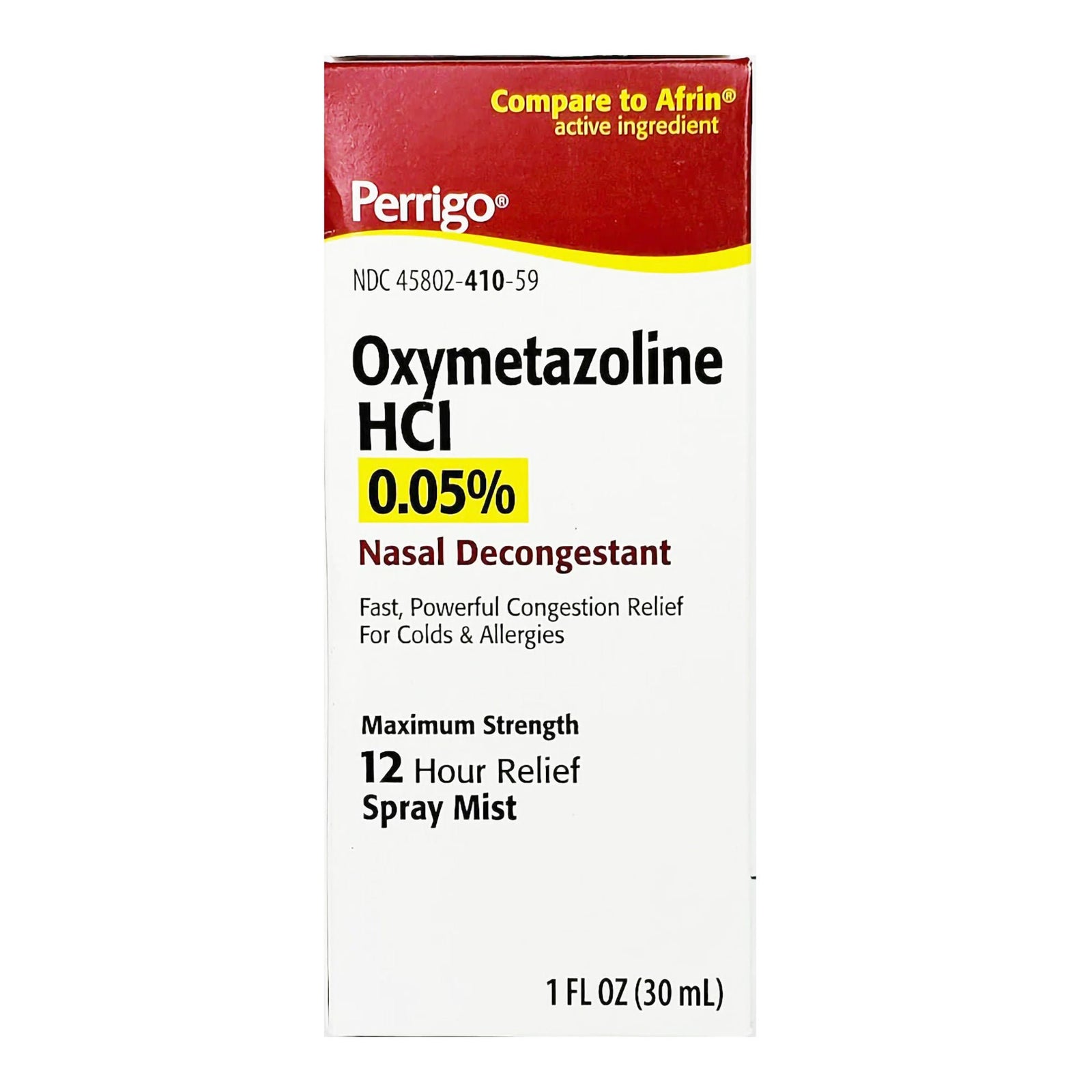 Perrigo Oxymetazoline HCl Nasal Decongestant Spray 0.05%, Maximum Strength, 1 fl oz