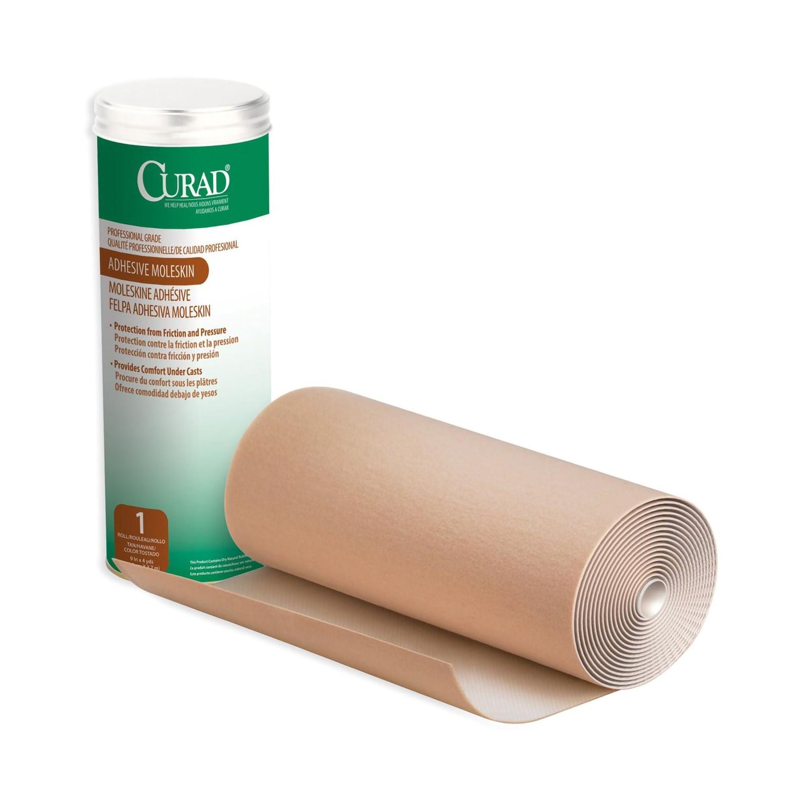 Curad Adhesive Moleskin Roll, 9 in x 4 yd