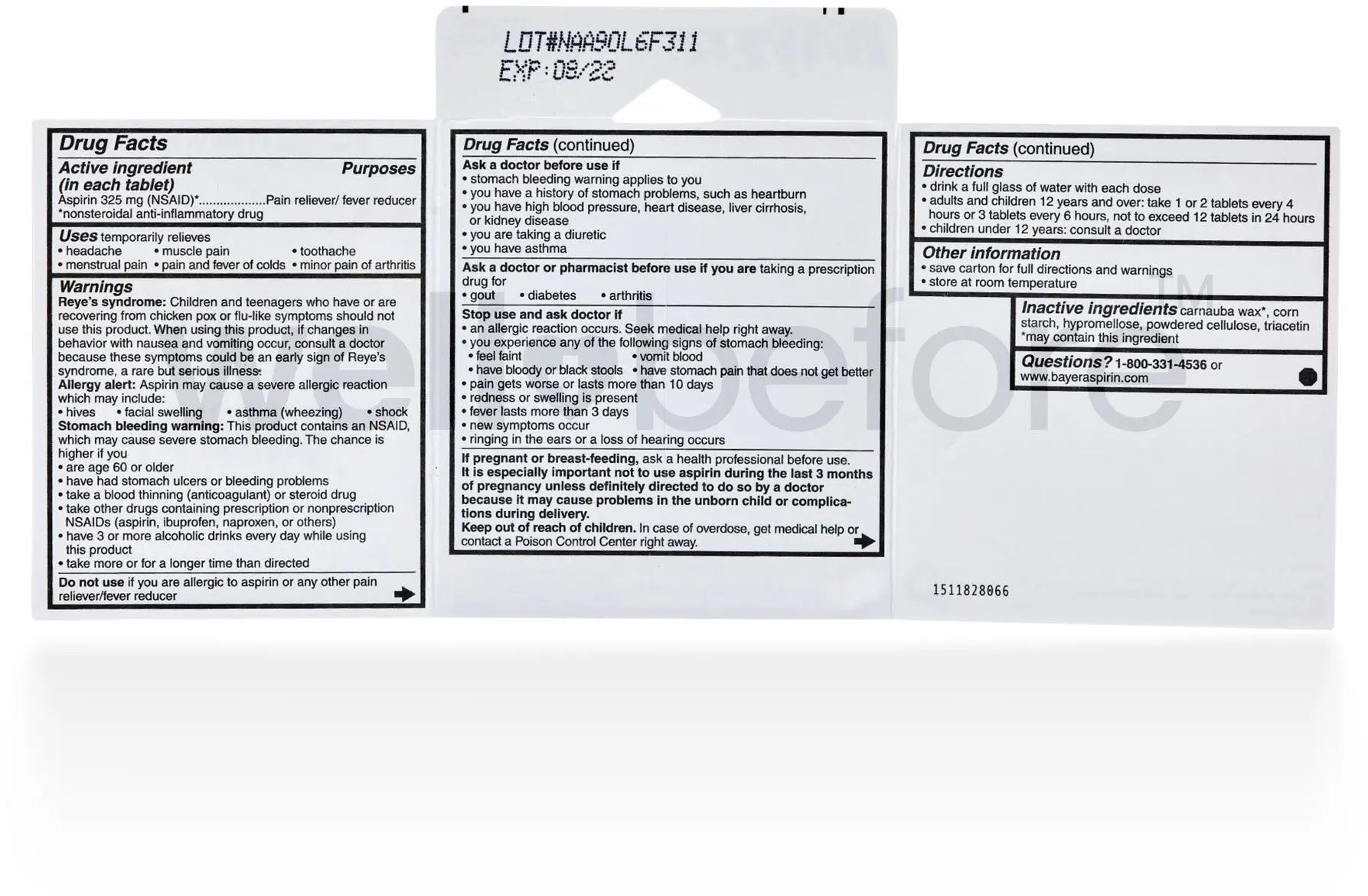 Bayer Aspirin (NSAID 325mg) - 2 Coated Tablets