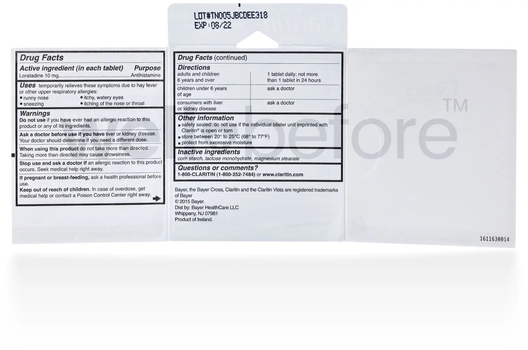 Claritin Allergy Antihistamine Loratadine 10mg - 1 Tablet