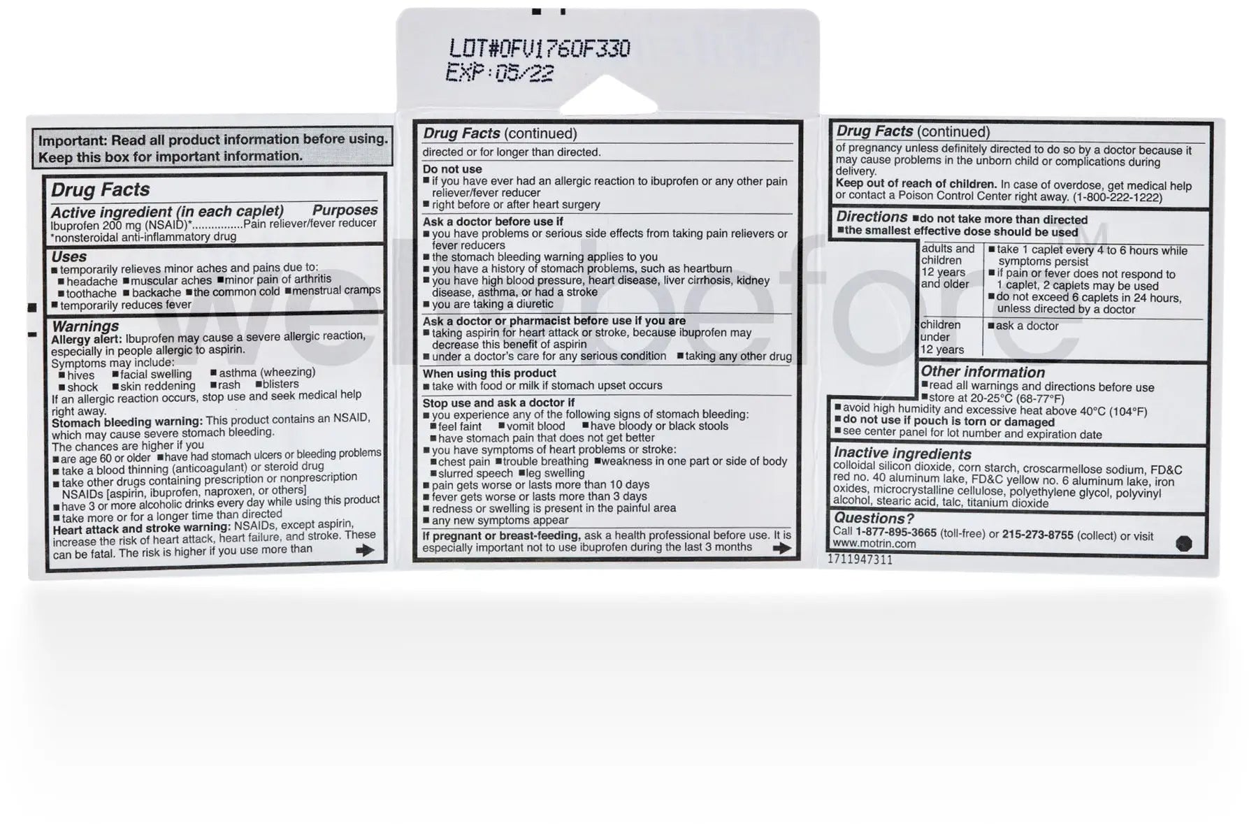 Motrin - Ibuprofen 200mg - 2 coated tablets