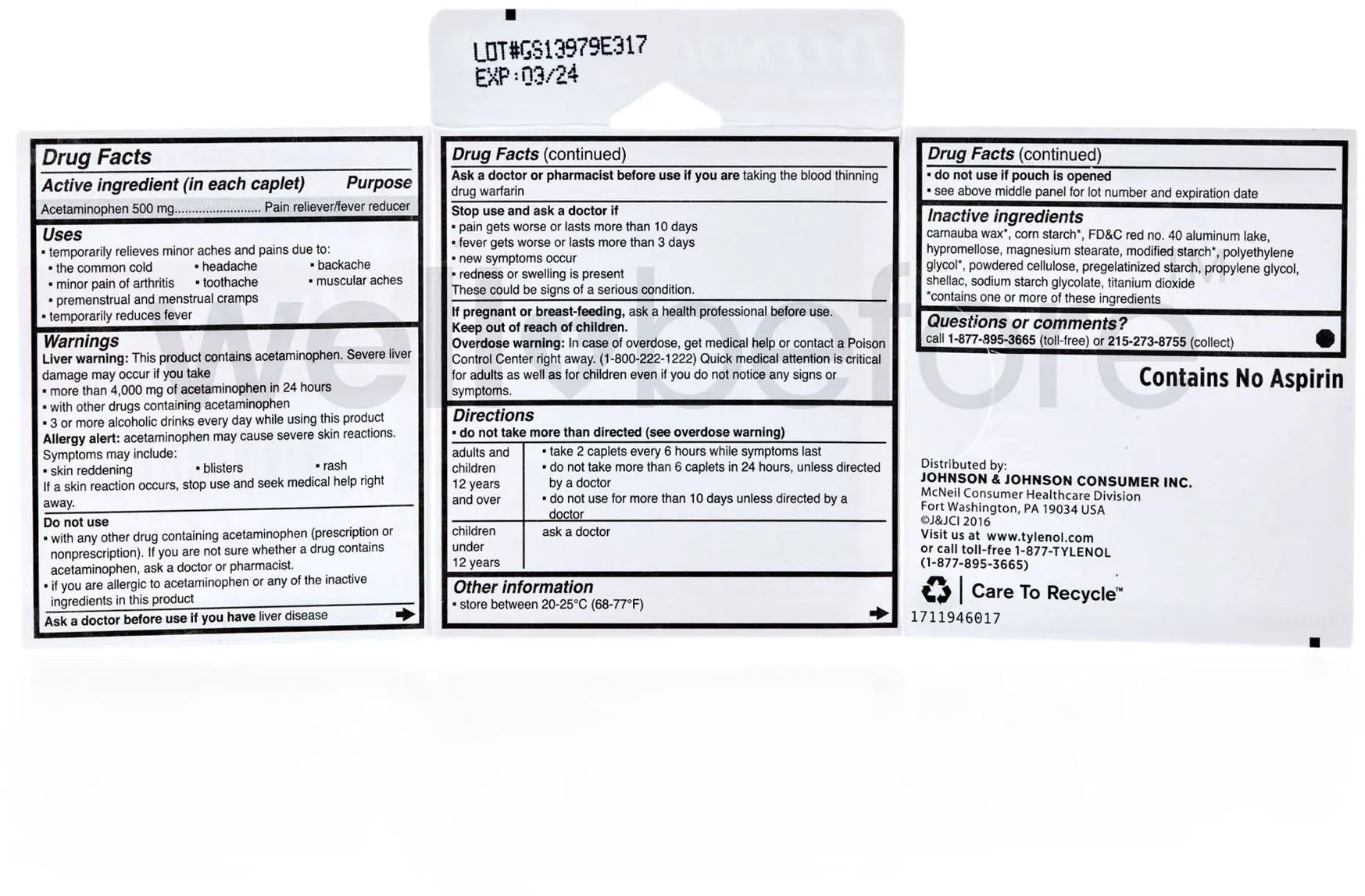 Tylenol Extra Strength - Acetaminophen 500mg - 2 Caplets