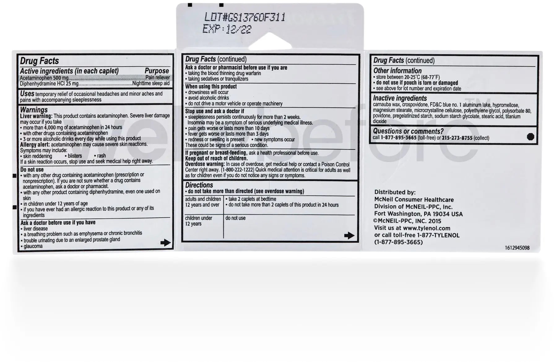 Tylenol PM, Extra Strength - Single Pack Blister