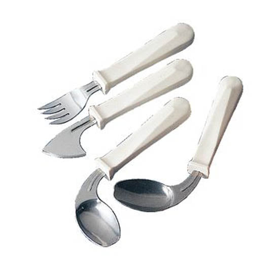 Easy-Hold Left Handed Offset Spoon - White Plastic-Coated Stainless Steel