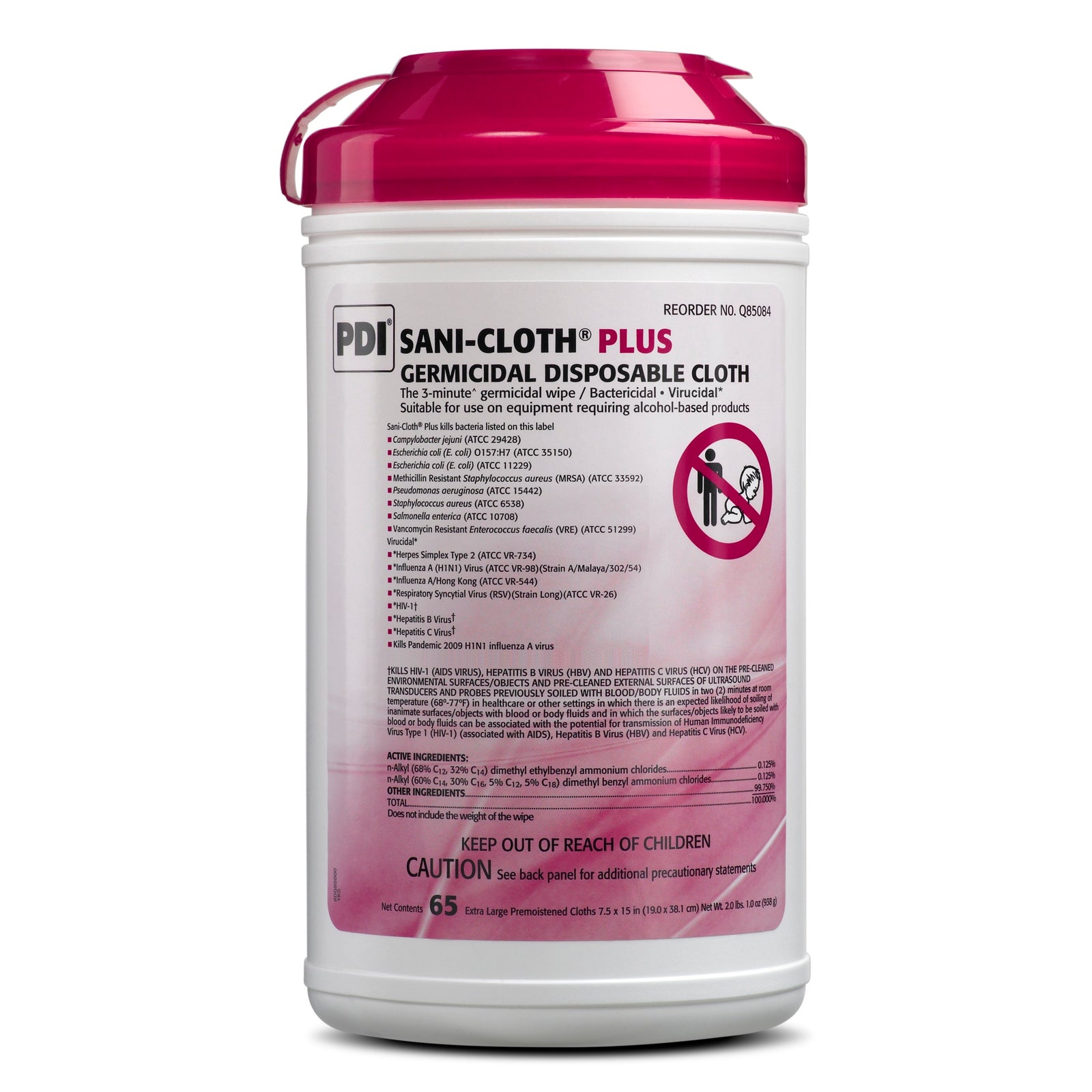 Sani-Cloth® Plus Premoistened Germicidal Wipes - 65 Count Canister