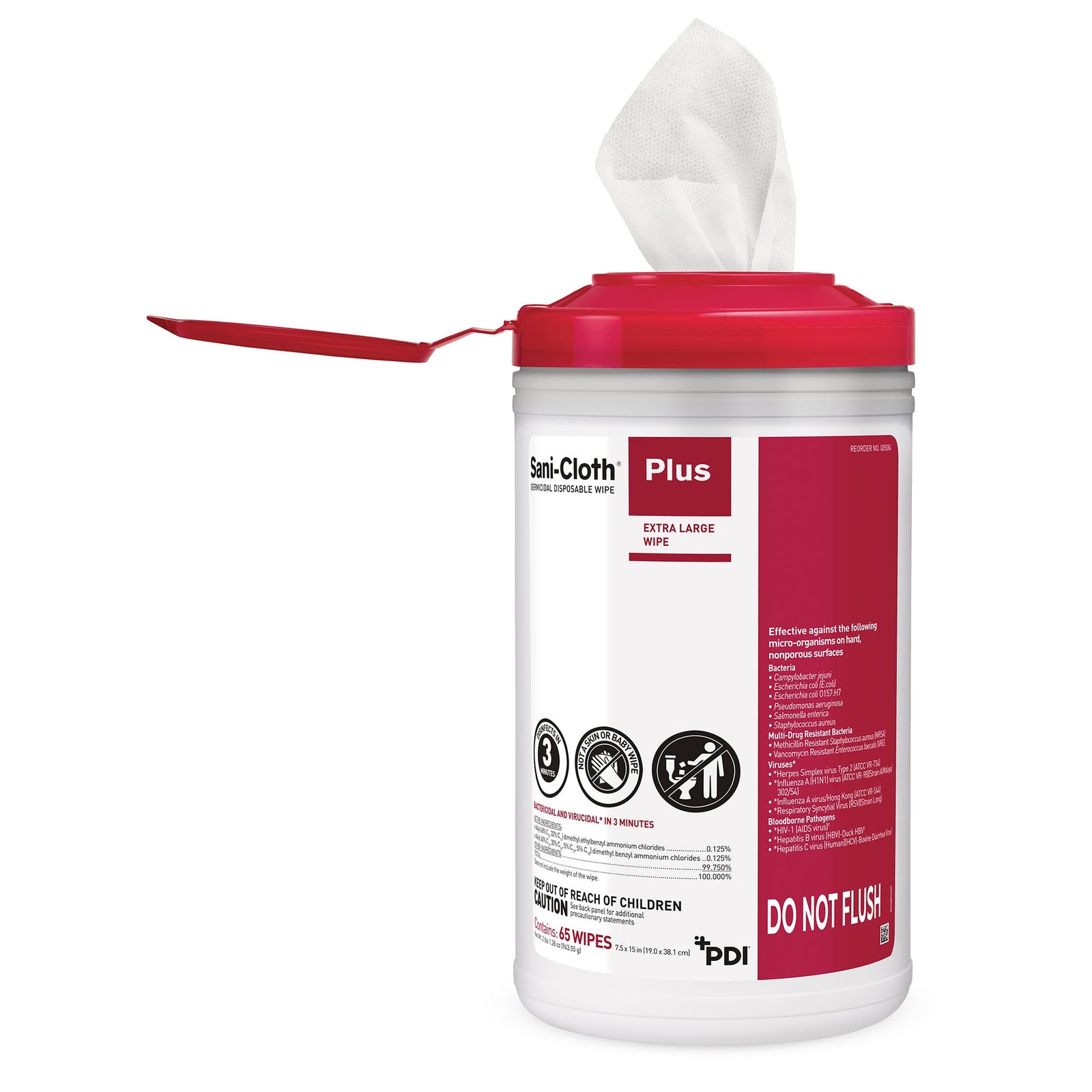 Sani-Cloth® Plus Premoistened Germicidal Wipes - 65 Count Canister