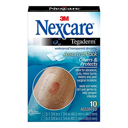 3M Nexcare Tegaderm Waterproof Transparent Dressing, Assorted, 10 Count