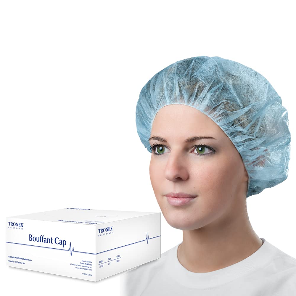 Tronex Disposable Bouffant Cap, 24", Universal Size, Blue