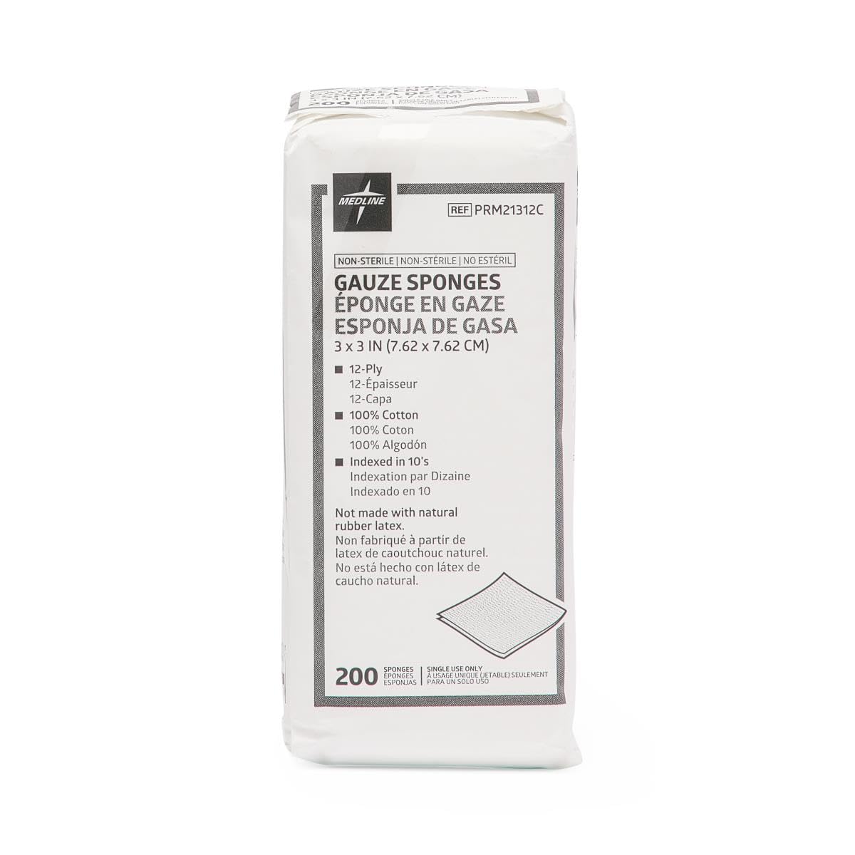 Medline USP Type VII Woven Non-Sterile Gauze Sponge 3" x 3", 12-Ply, Latex-Free