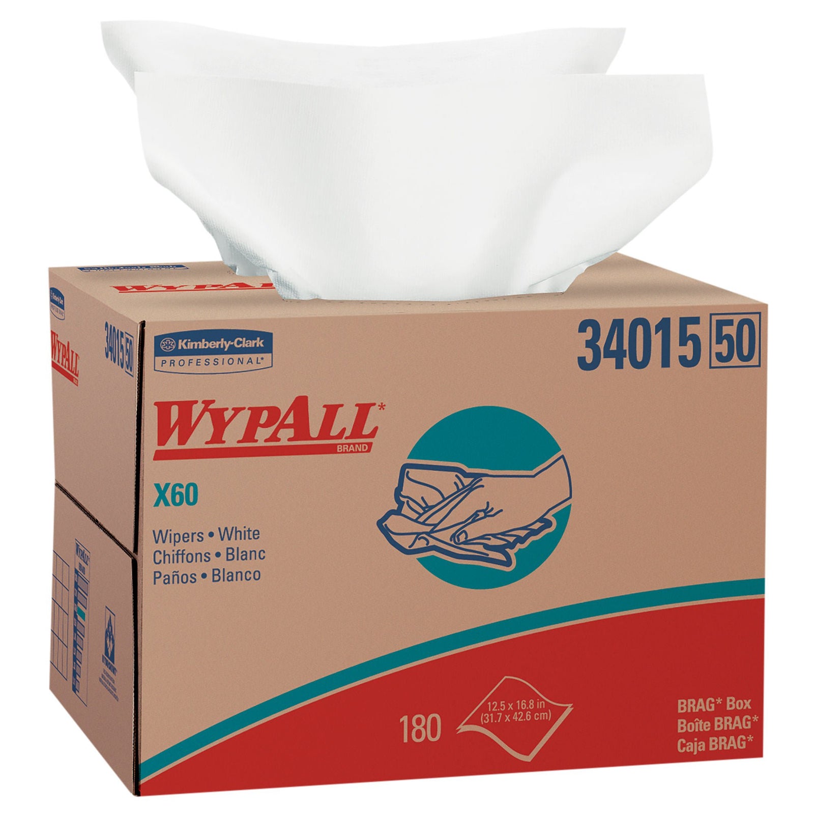 Kimberly-Clark WypAll X60 Teri Wipers, White, 12.5 x 16.8 Inch, BRAG Box