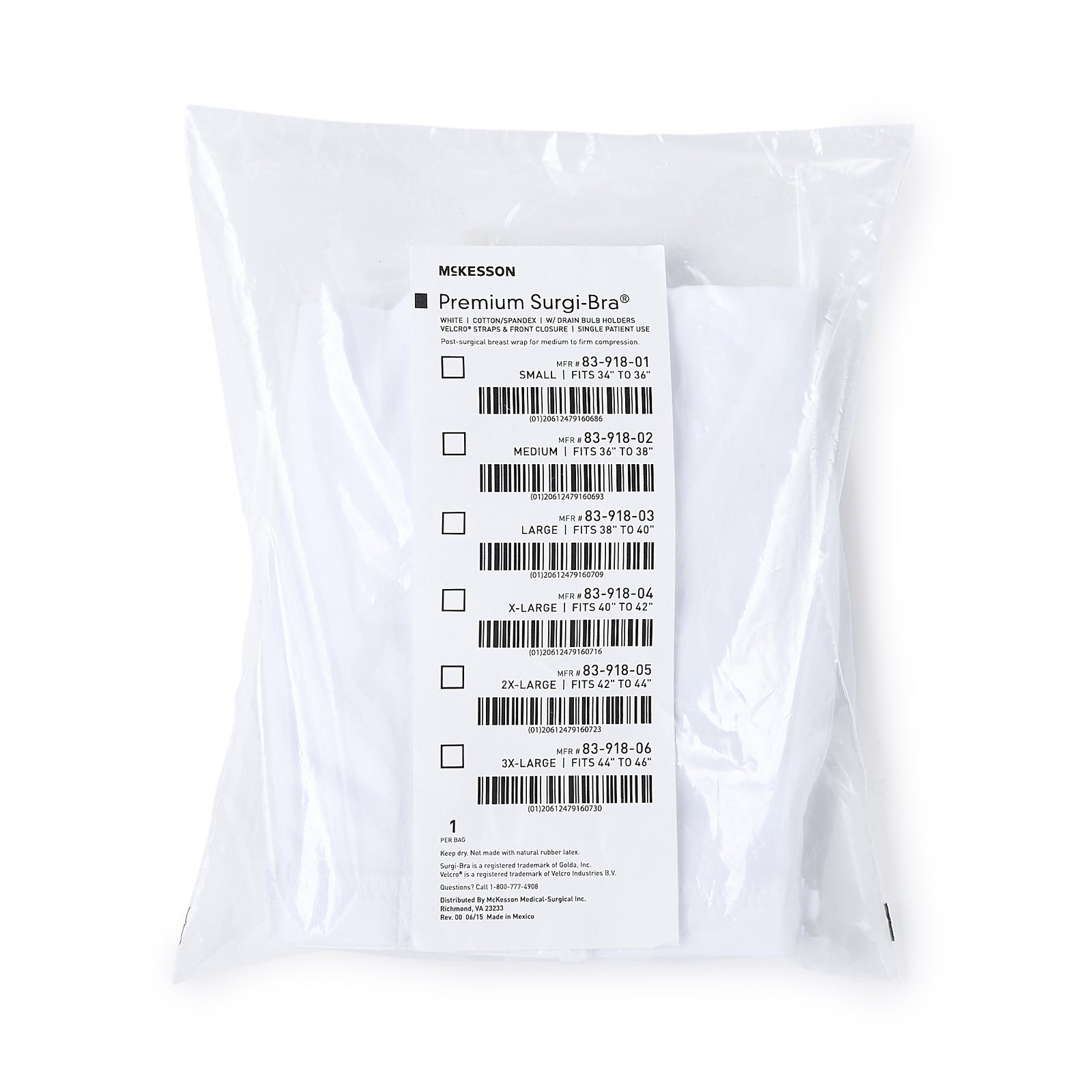 McKesson Post-Surgical Bra with Drain Holders - Medium, White