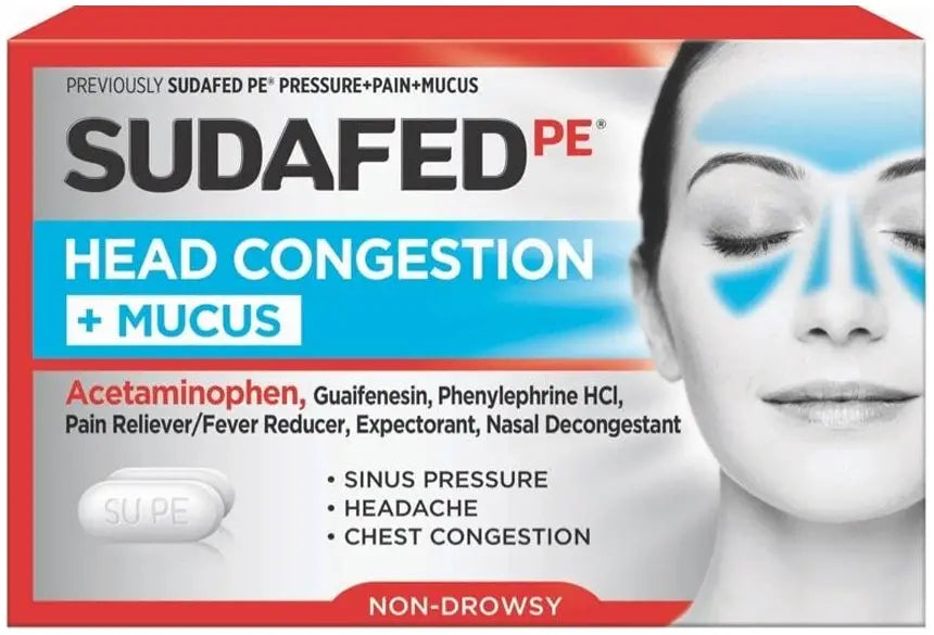 Sudafed PE Sinus Head Congestion + Mucus Non-Drowsy Tablets 24 Count