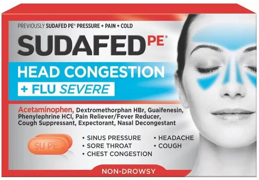 Sudafed PE Sinus Head Congestion + Flu Severe Non-Drowsy Tablets 24 Count