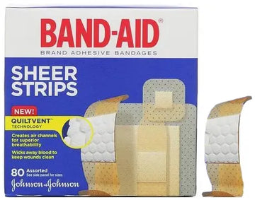 Band-Aid Sheer Strip Adhesive Bandages, Assorted 80 Count