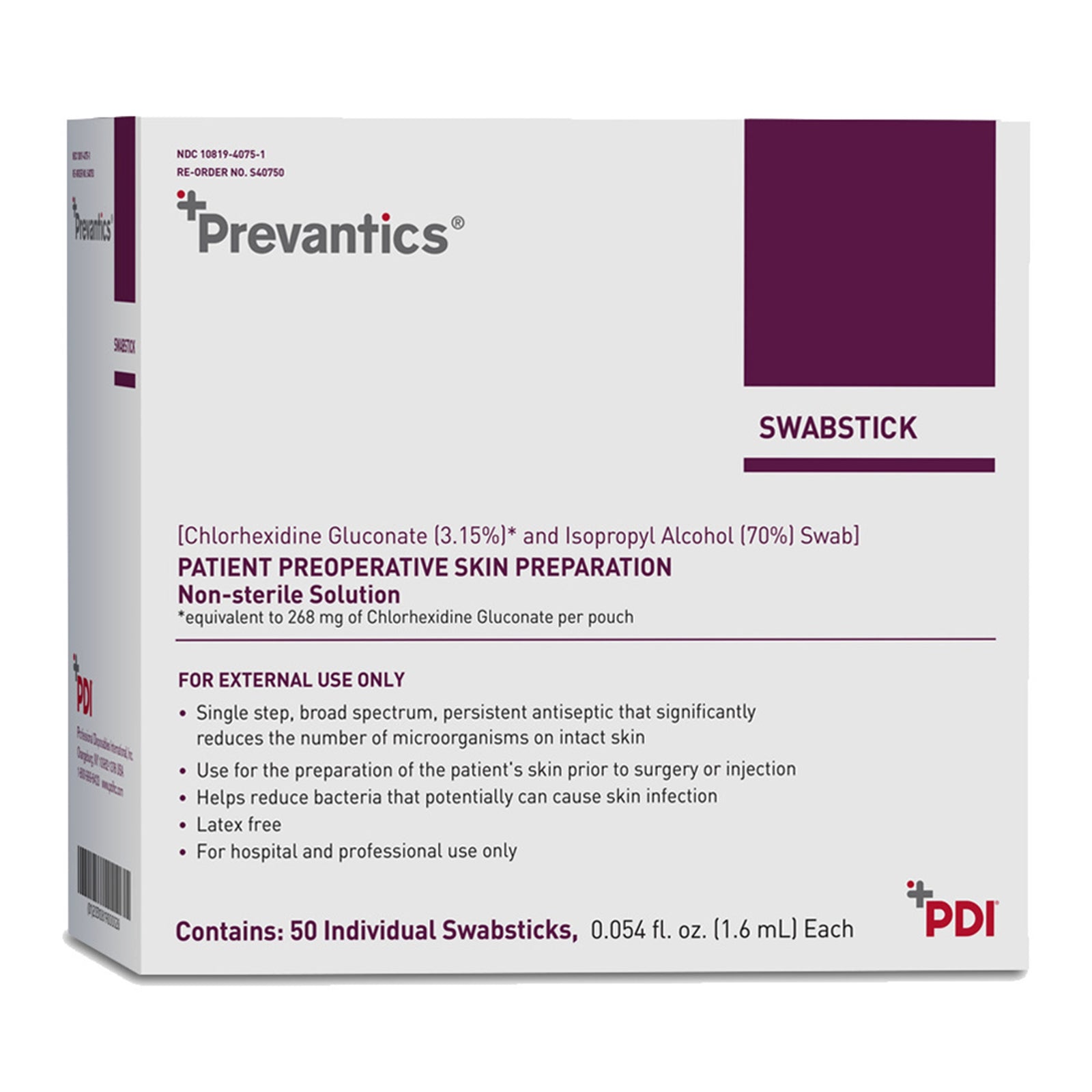 Prevantics® CHG/Isopropyl Alcohol Impregnated Swabstick