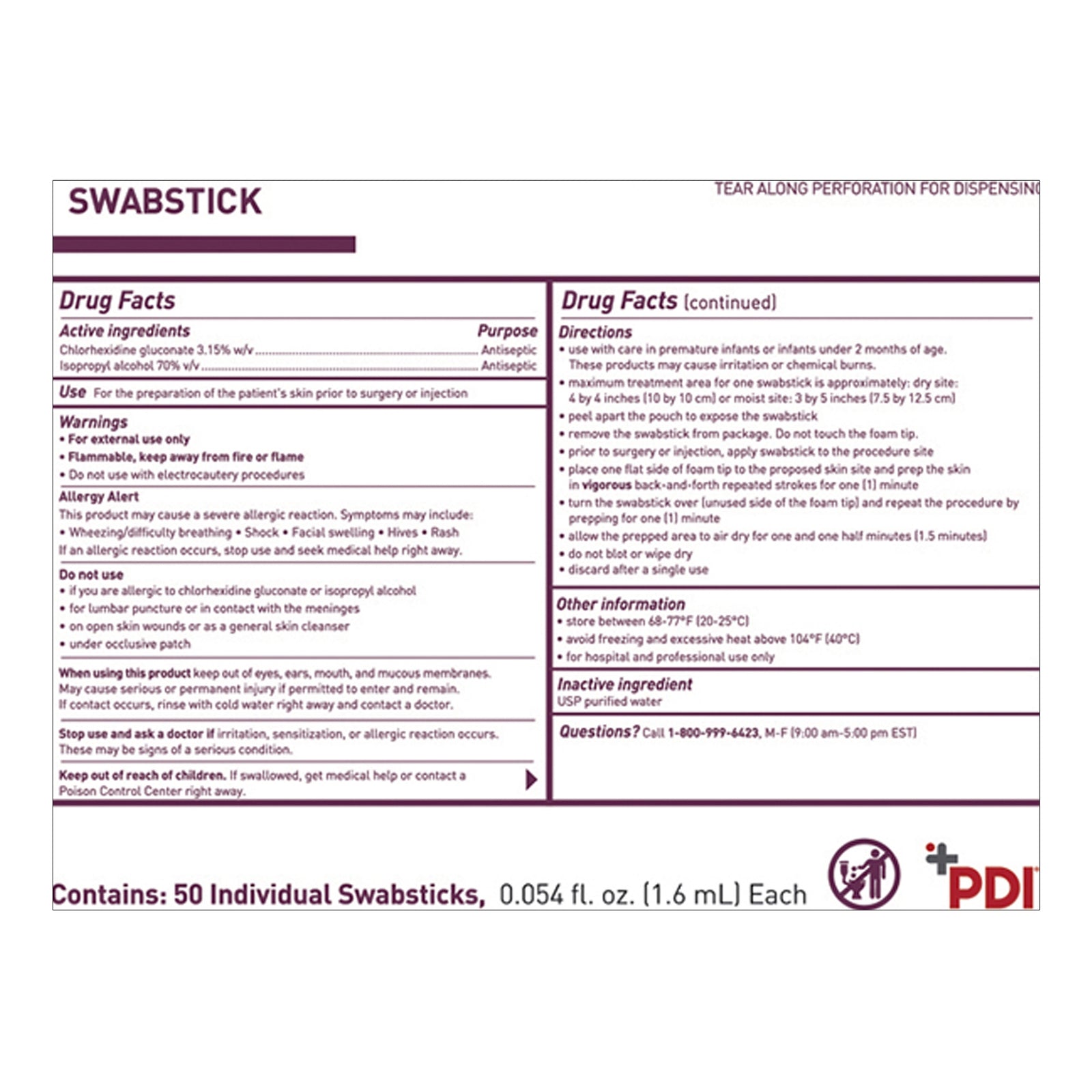 Prevantics® CHG/Isopropyl Alcohol Impregnated Swabstick