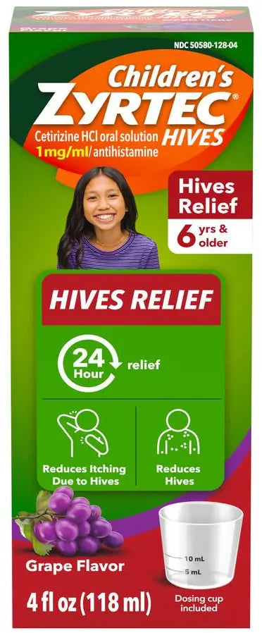 Children's Zyrtec Hives Relief Dye-Free Liquid Grape 4 oz