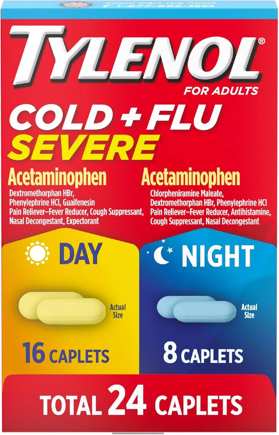 Tylenol Cold + Flu Severe Day & Night Caplets Combo Pack, 24 Count