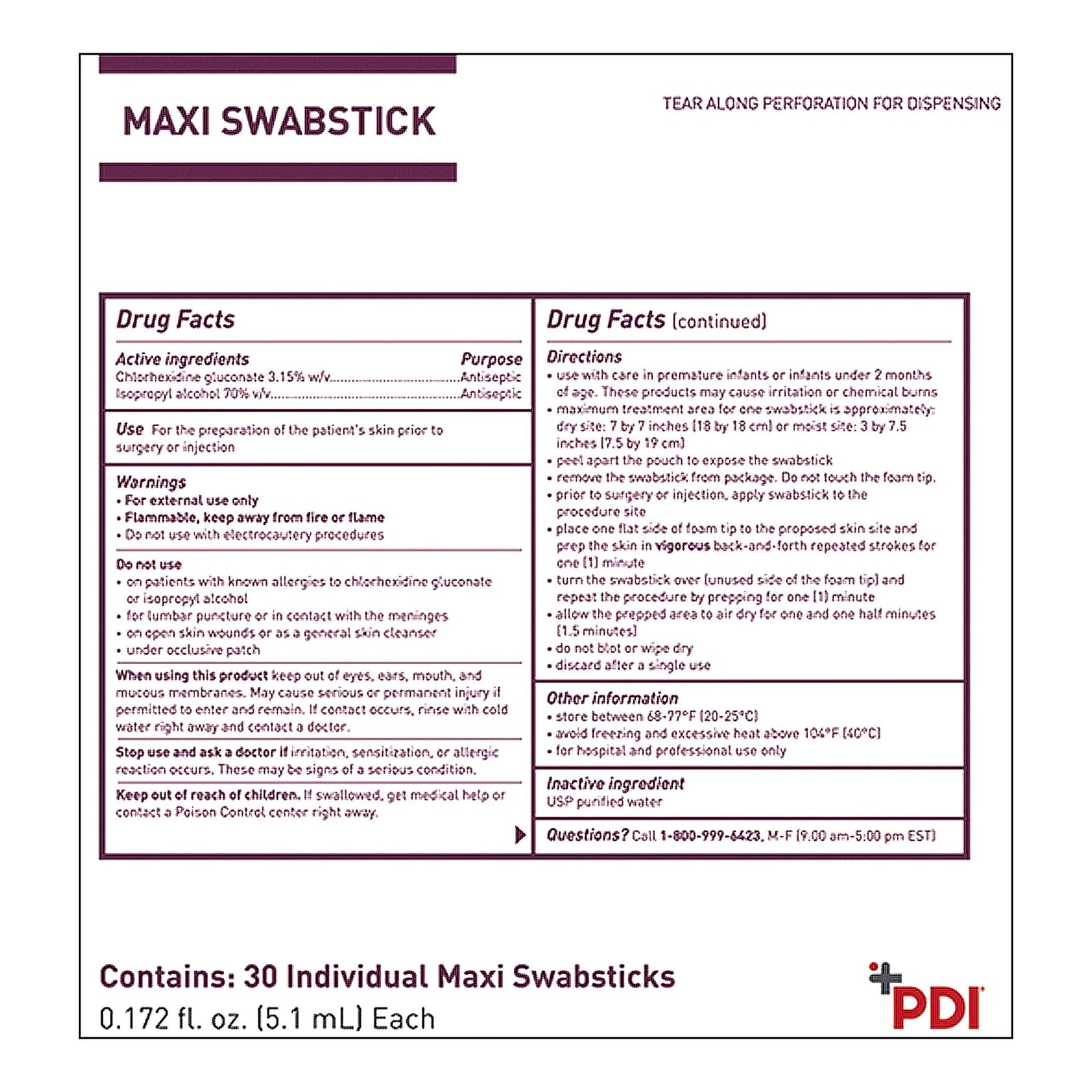 Prevantics Maxi Impregnated Swabstick with CHG and Isopropyl Alcohol