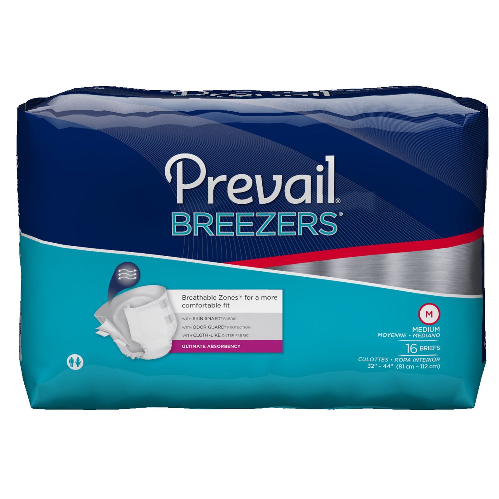Prevail Breezers Incontinence Brief, Medium, 32-44 Inch