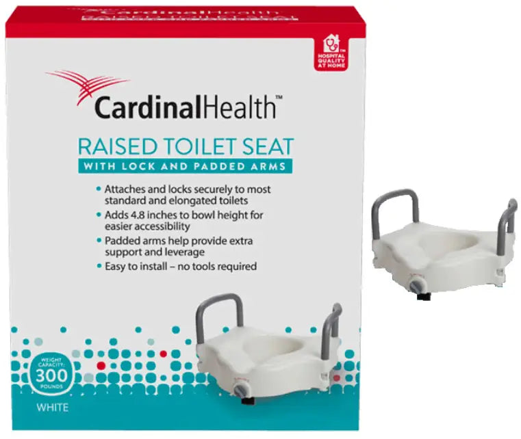 Cardinal Health Raised Toilet Seat with Lock & Padded Arms - 4.8" Height