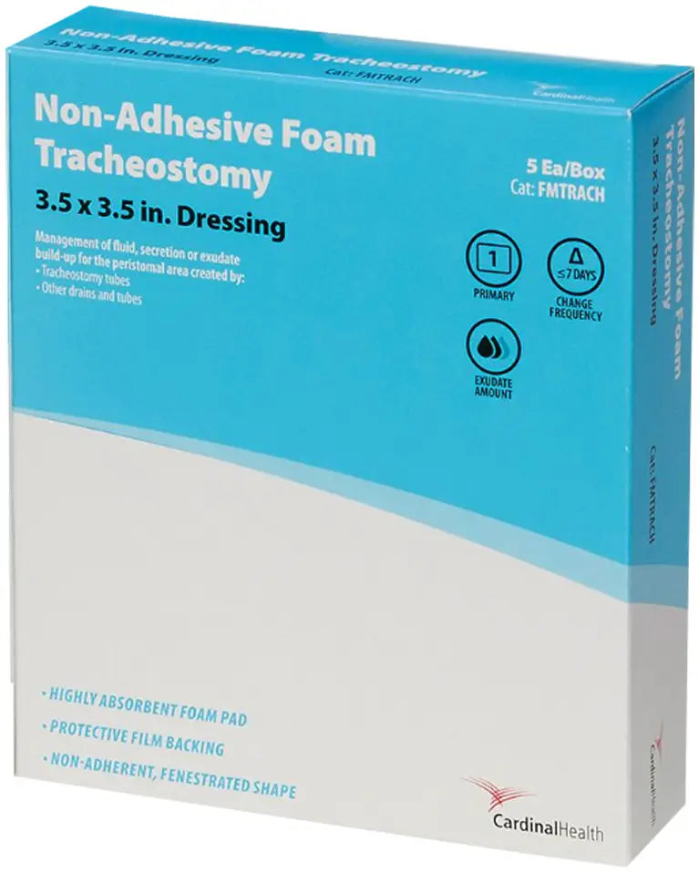 Cardinal Health Kendall Silicone Non-Bordered Foam Tracheostomy Dressing, 3.5" x 3.5"