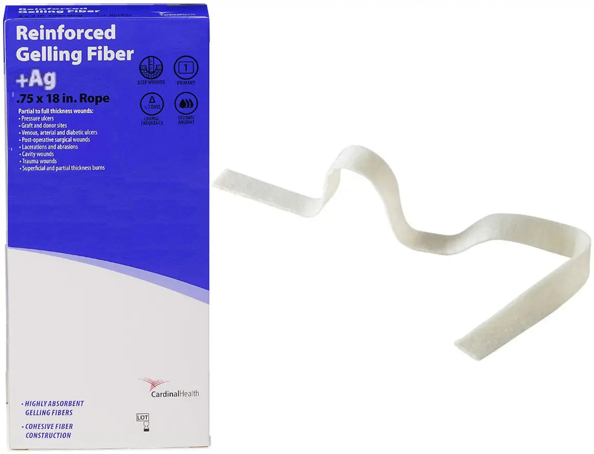 Cardinal Health Reinforced Gelling Fiber +Ag Dressing, .75" x 18" Rope