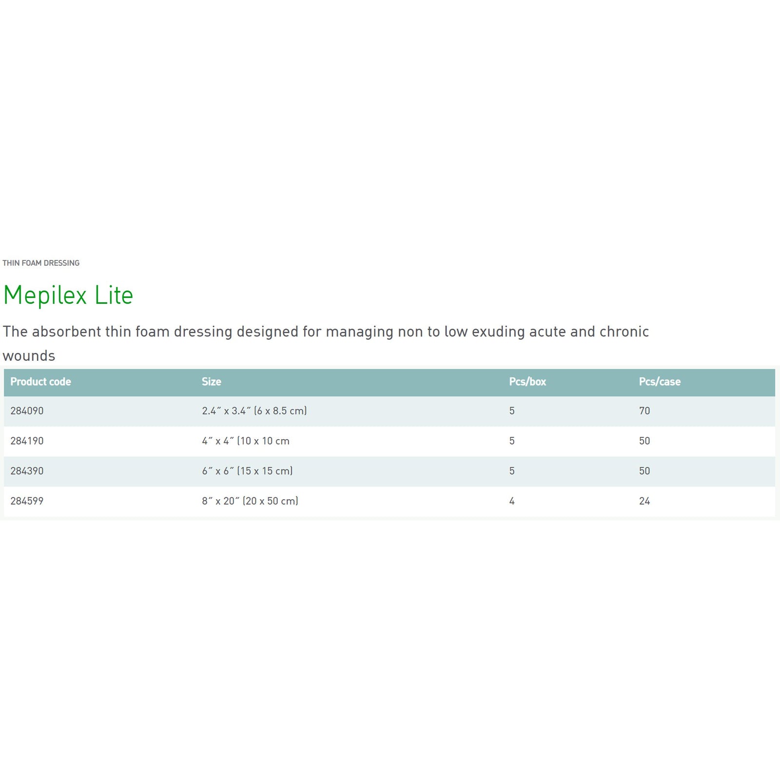 Mepilex Lite Thin Foam Dressing