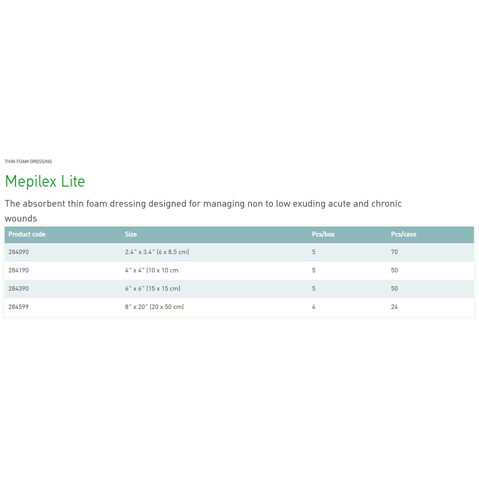 Mepilex Lite Thin Foam Dressing