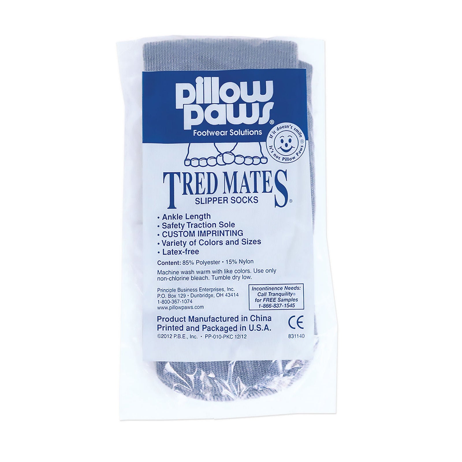 Pillow Paws Tred Mates Slipper Socks, Gray, Adult 5-7
