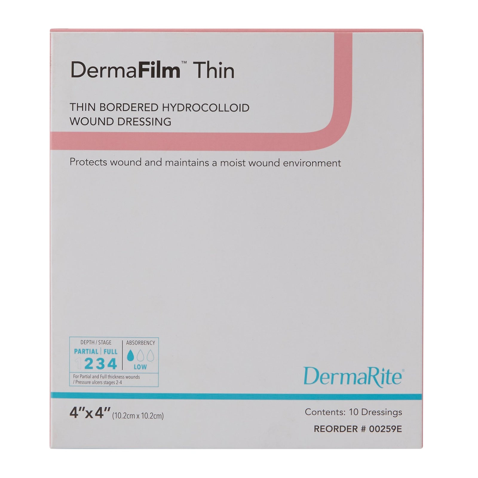 DermaFilm Thin Hydrocolloid Dressing 4 x 4 Inch with Border