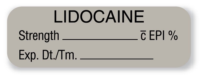 UAL Anesthesia Label for Lidocaine with Epinephrine, 1/2 x 1-1/2 Inch Gray