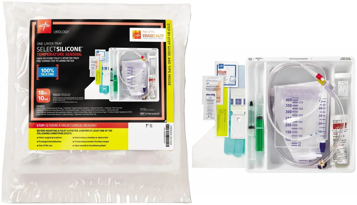 Medline Silicone Temperature-Sensing Foley Catheter, 18 Fr, 10 cc