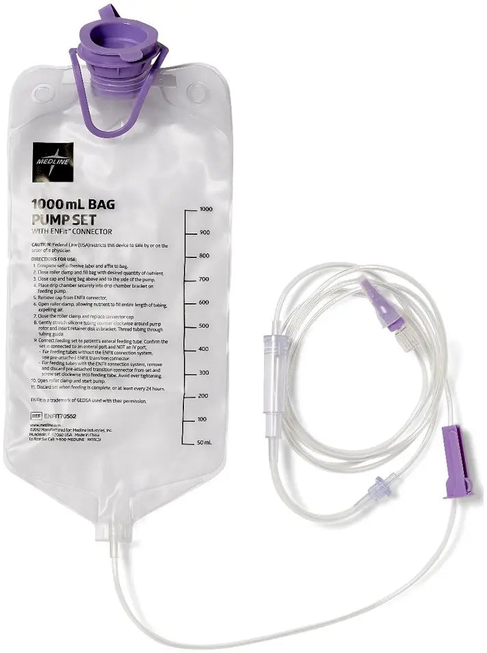 Medline EntraFlo Feeding Set with ENFit 1000 mL Bag