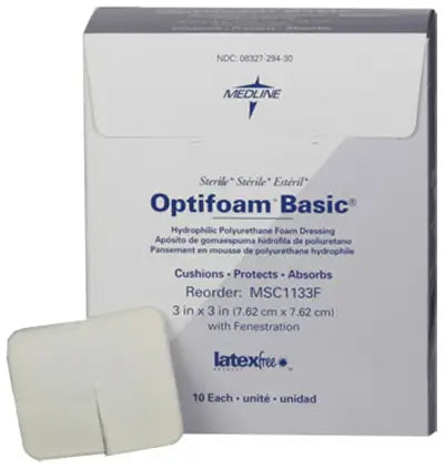 Medline Optifoam Basic Polyurethane Foam Dressing with Fenestration, 3 in