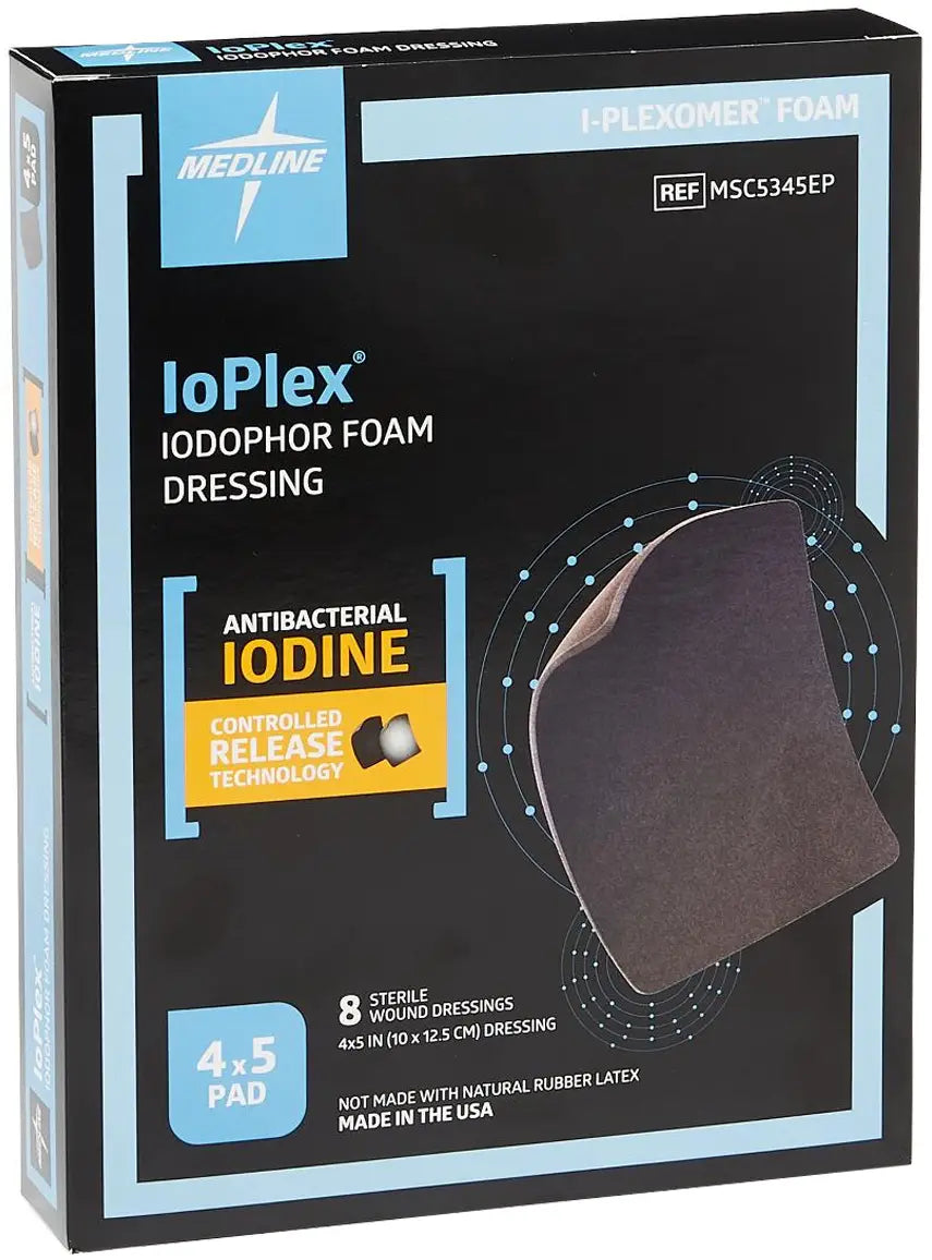 Medline Iodophor Foam Wound Dressings, 4" x 5"