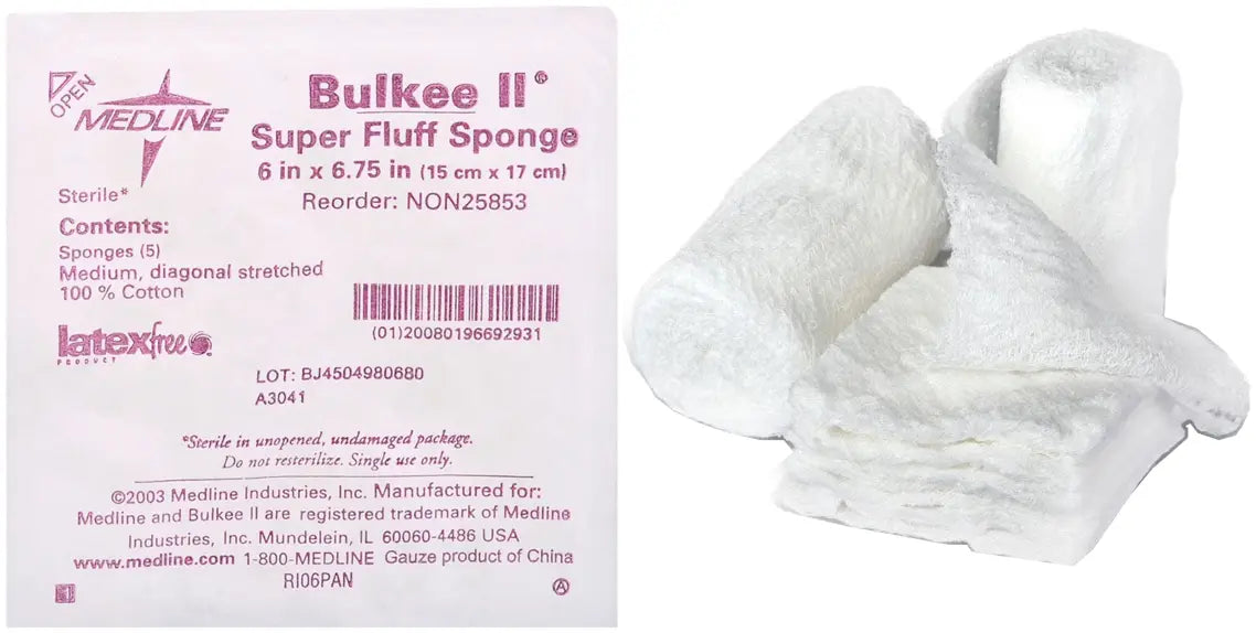 Medline Bulkee II Extra Absorbent Super Fluff Sponge 6" x 6.75"