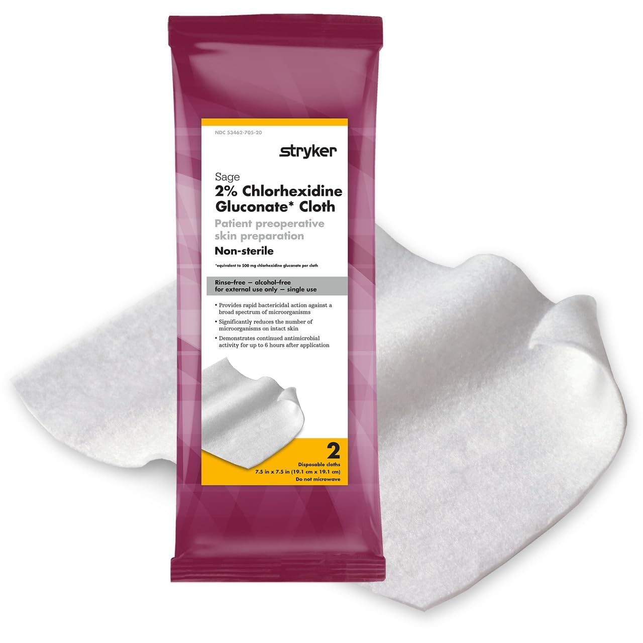 Stryker 2% Chlorhexidine Gluconate Cloth 7.5" x 7.5"