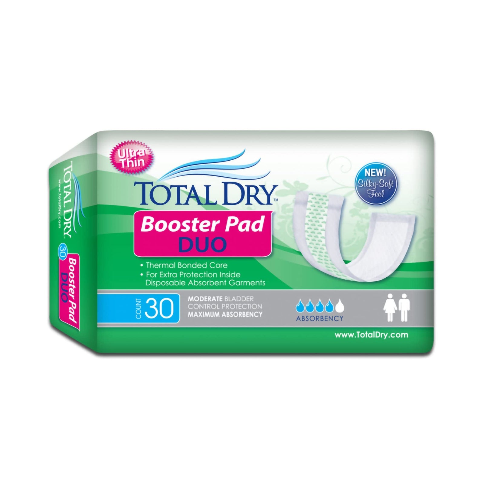 TotalDry Duo Booster Pads, 12" Long