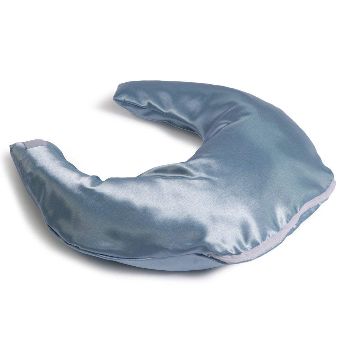Alex Orthopedic Comfy Crescent Pillow with Blue Satin Cover