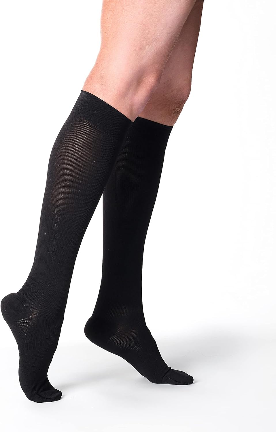 Sigvaris Essential Cotton Calf Compression Stockings with Grip-Top, 20-30 mmHg, Black