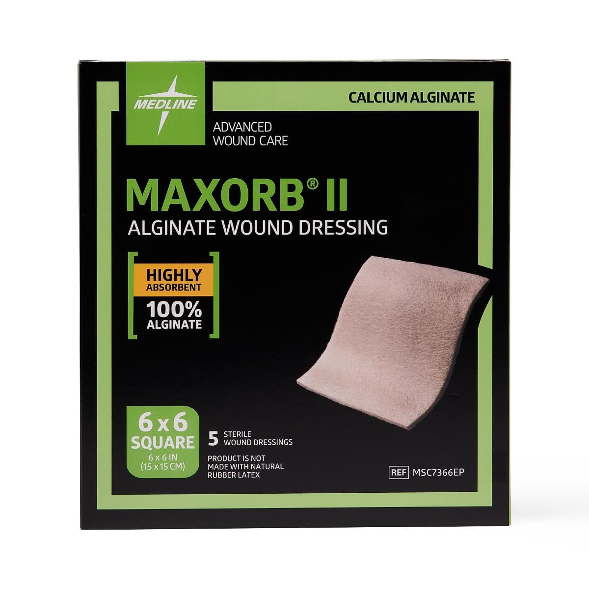 Medline Maxorb II Alginate Wound Dressing, 6" x 6"