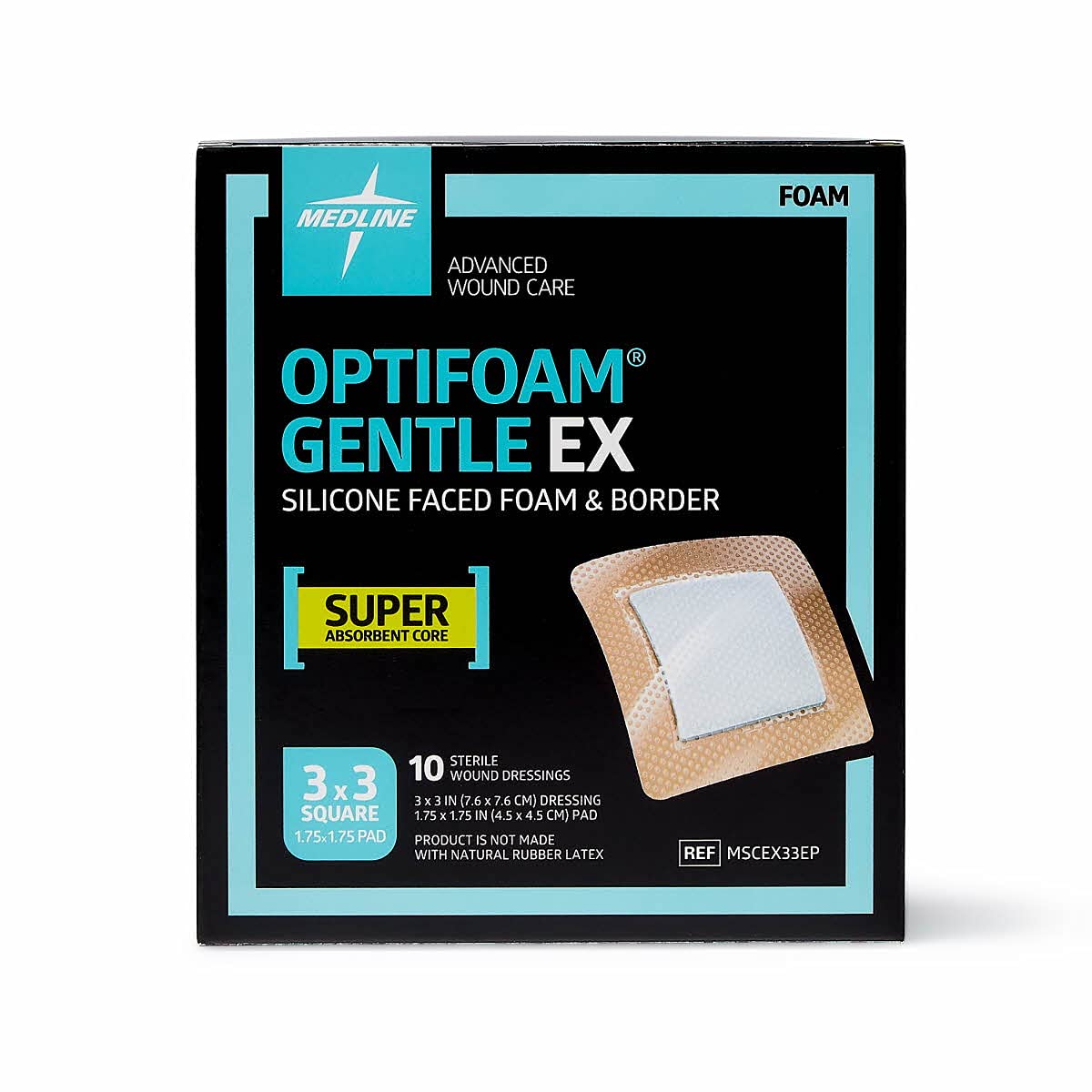 Medline Optifoam Gentle Lite Foam Dressing with Border, 4x4in