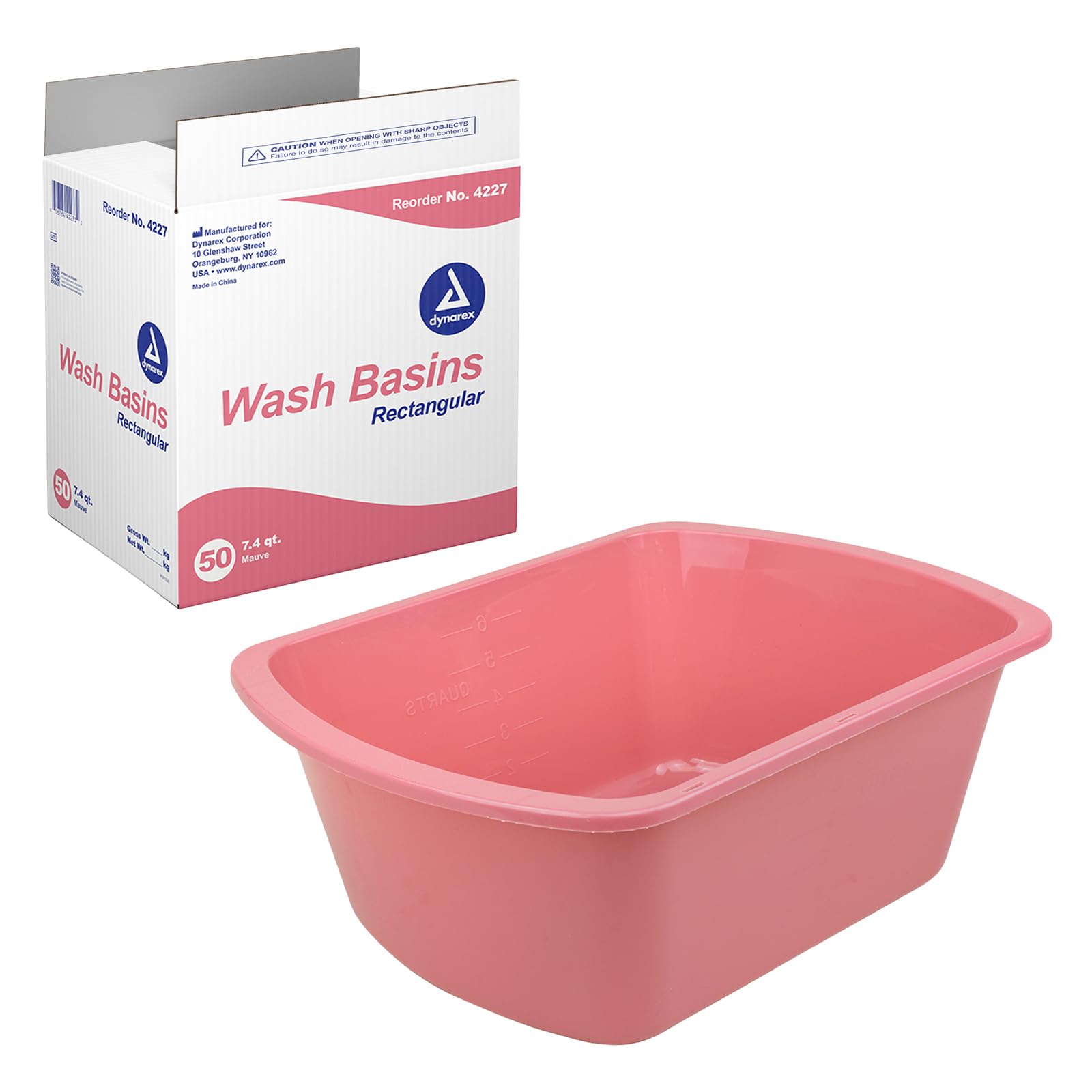 Dynarex Rectangular Wash Basin, 7.4 qt, Mauve