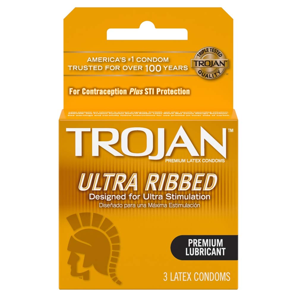 Trojan Ultra Ribbed Lubricated Condom, 3-Pack
