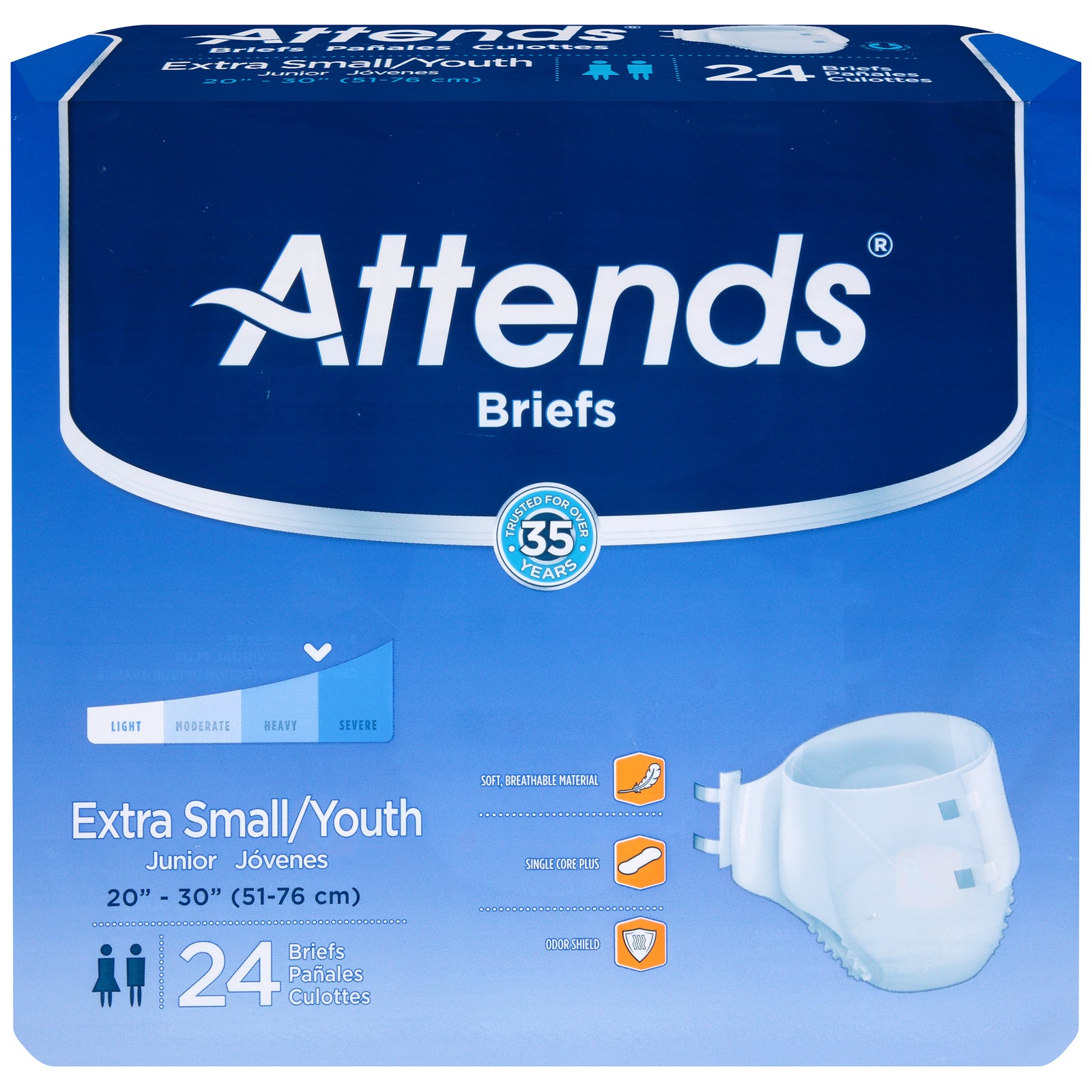 Attends Healthcare Youth Briefs, X-Small, 20-32 Inch